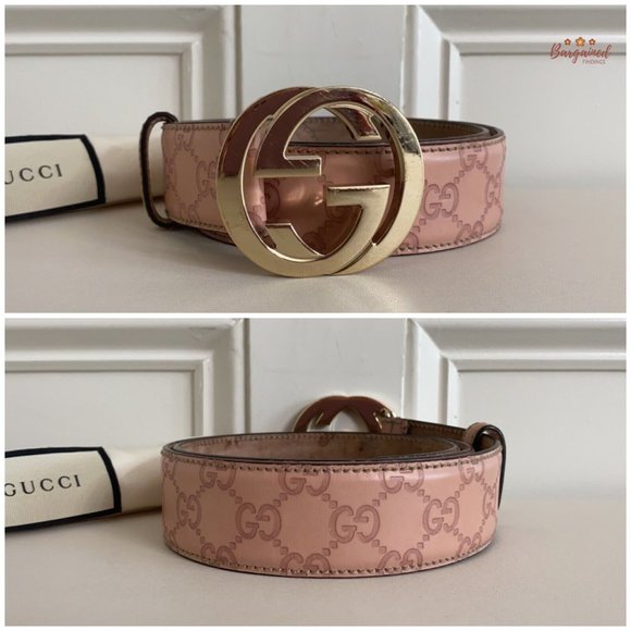 Authentic Gucci Pink Guccissima Leather Gold Interlocking G Buckle Belt 90/36 - Picture 3 of 13